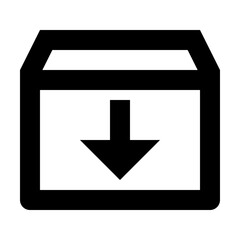 Fototapeta premium Black outlined box with an arrow pointing down inside, representing download or import icon design element