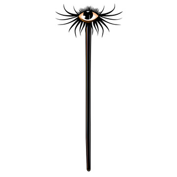 Elegant black and gold feather tickler with long handle isolated on transparent background