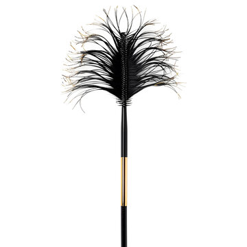 Elegant black and gold feather tickler with long handle isolated on transparent background
