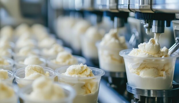 Ice cream filling machines in a factory