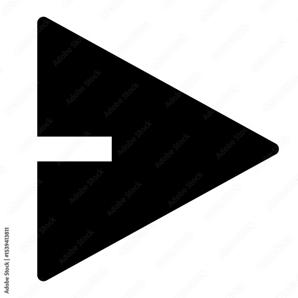 Poster black right pointing triangle with a horizontal white bar through the left side of the shape icon de