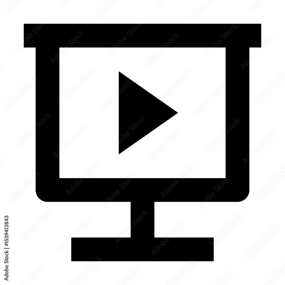 Poster illustration of a black computer monitor displaying a play button icon in the center screen area