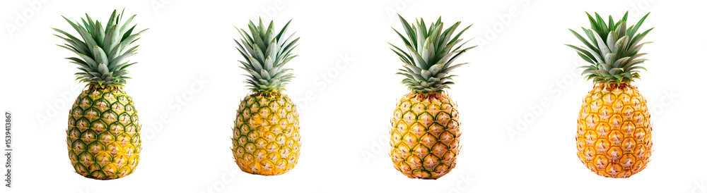 Poster set of pineapples arranged in a horizontal row. isolated on transparent background