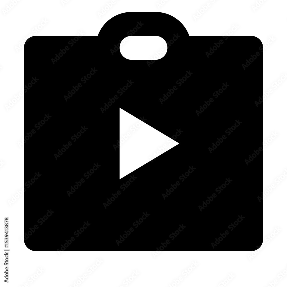 Poster black video player icon with rounded edges and a handle at the top on a white background view