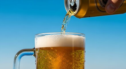 夏空の下　缶ビールをジョッキに注ぐ瞬間