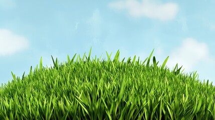 Fototapeta premium Lush Green Grass Patch Under a Blue Sky with Fluffy Clouds in Bright Daylight