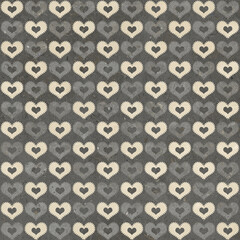 Geometric pattern texture with grunge stone hearts. Stylish floor wall tile heart
