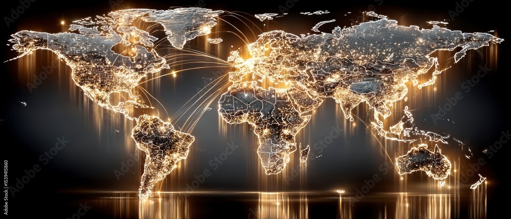 Poster global network futuristic illuminated world map with connections