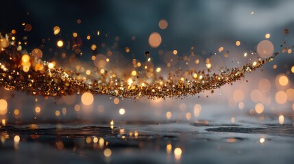 Naklejka premium Sparkling Gold Glitter Confetti Dust Festive Background