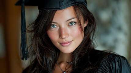 Fototapeta premium Graduate Portrait Happy Young Woman in Cap and Gown