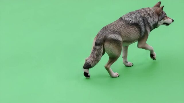 wolf animal walking forward with green screen background