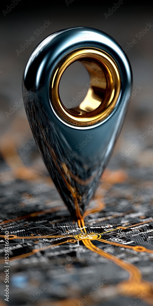 Aufkleber 3d location pin gps navigation map pointer abstract golden metallic technology ui d