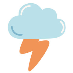 Playful light-blue cloud icon with a smooth orange lightning bolt emerging below. Friendly yet dynamic design suited for storm alerts, kids weather apps, educational material, or forecast visuals.