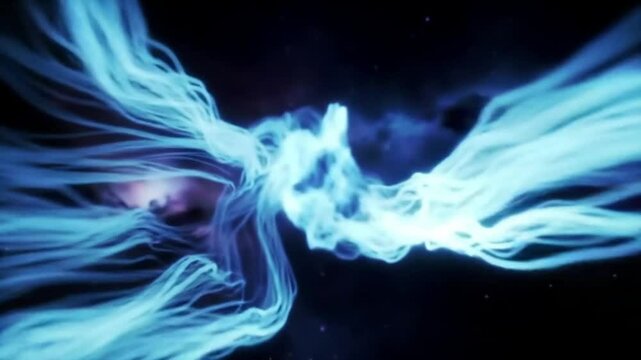 Abstract lines of pure blue energy flowing and pulsating in space