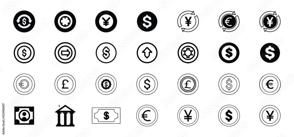 Poster a collection of currency symbols, banknotes, and banking icons representing financial concepts and m