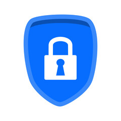 Shield and lock security on white background.