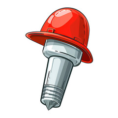 Cartoon construction bolt with red safety helmet isolated on transparent background