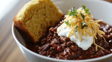 Hearty chili with cornbread