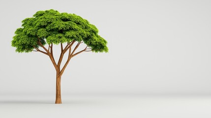 Pixel Art Tree Lush Green Leaves, Brown Trunk Against Light Grey Background