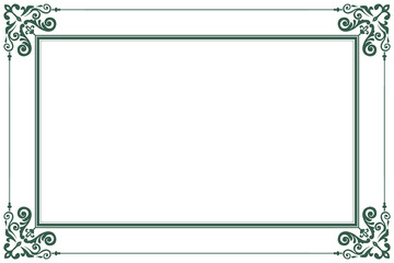 Elements of ornate vintage frames. Border green on white classic calligraphy swirls, floral motifs. Design print for greeting cards, wedding invitations, restaurant menu, royal certificates. Set 264