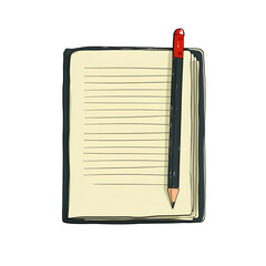 Cartoon notebook with precise lines study tool isolated on transparent background