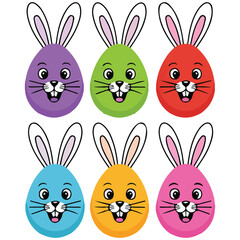 cute easter bunny with colorful eggs isolated vector illustration on white background