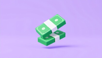 Obraz premium A pile of cash stacked on purple background symbolizing modern spending habits and cashless financial transactions