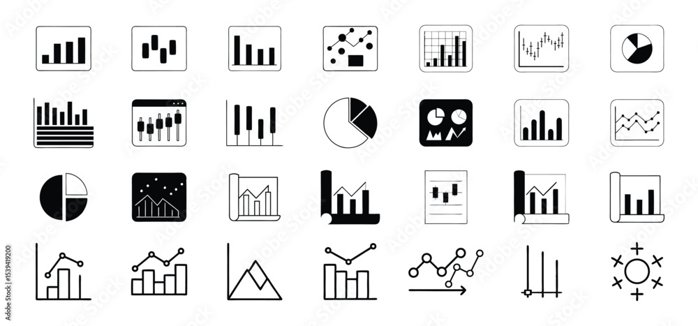 Poster collection of various informative charts and graphs icons suitable for business and financial report