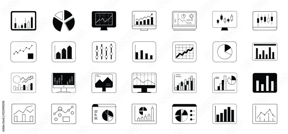 Aufkleber collection of financial data charts and diagrams icon set illustrating business analytics and report