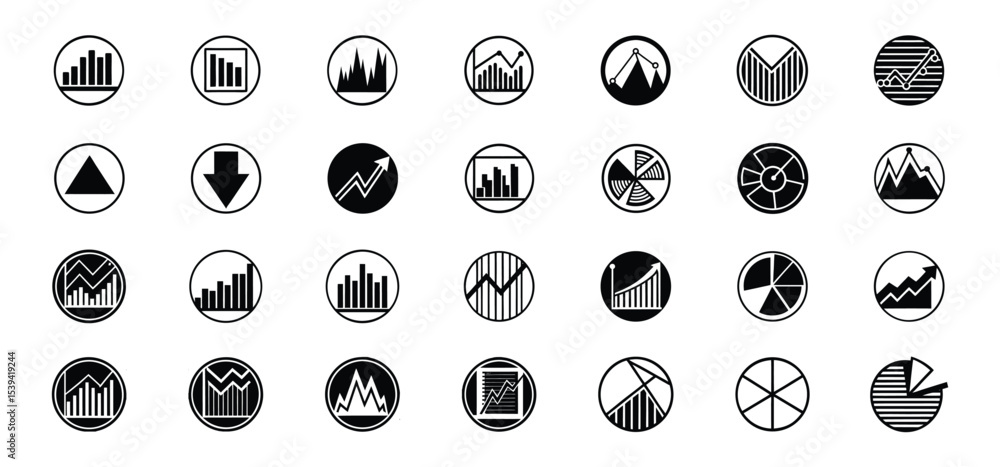 Aufkleber diverse collection of financial business graph and chart icons in a minimalist black and white style