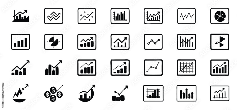 Aufkleber collection of business and finance data charts and graphs icons illustrating growth and analysis in 