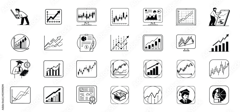 Poster a collection of financial analysis charts and graphs depicting stock market trends and business anal