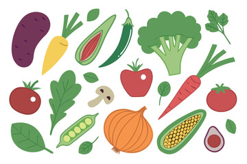 Colorful and cartoonish illustration of assorted fresh vegetables and herbs