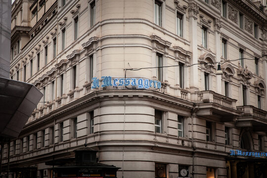 ROME, ITALY - JANUARY 15, 2025: Corner view of Palazzo de Il Messaggero in central Rome, Il messaggero is an italian newspaper specialized in roman journalism.