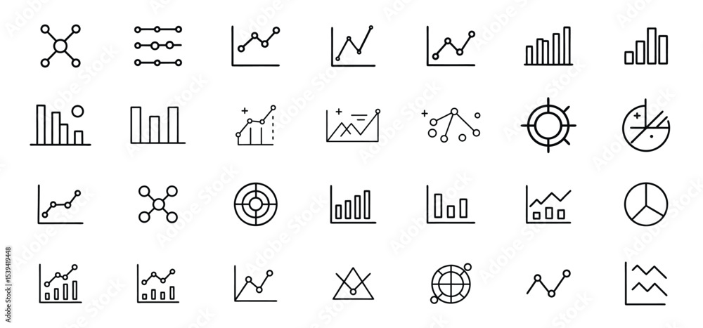Fototapete Collection of diverse data analysis and business performance charts displayed in minimalistic outline style