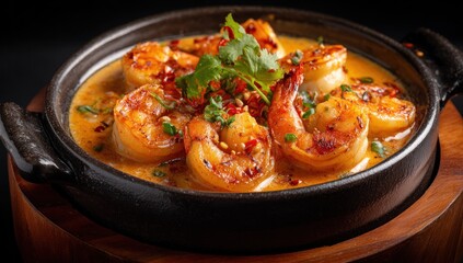 Fototapeta premium Spicy shrimp in a creamy sauce