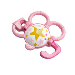 Cartoon pacifier with star pattern pink white baby item isolated on transparent background