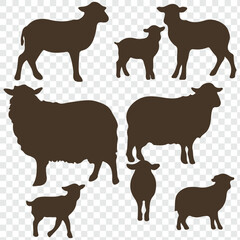 set of silhouettes of sheep. sheep illustration isolated on transparent background.