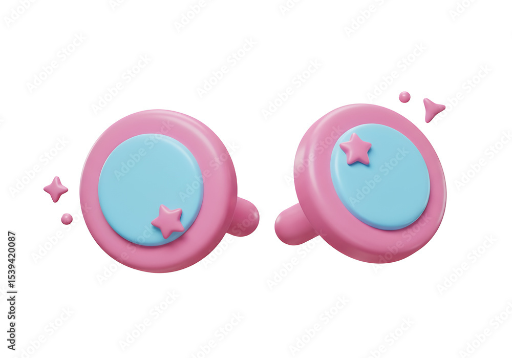 Poster two pink and blue round objects with stars floating around them