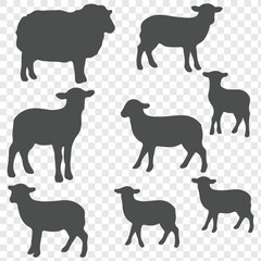 Cute Sheep set vector illustration, Cute Sheep silhouette vector. isolated on transparent background.