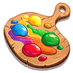 Cartoon palette with rainbow blobs wooden texture isolated on transparent background