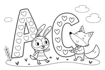 Whimsical bubble letters with heart and star doodles