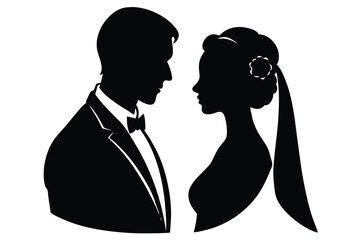 Romantic wedding couple silhouette profile design