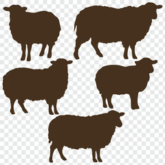 sheep silhouette set. sheep and lamb isolated farm animal silhouette icon. eps 10