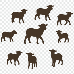 sheep silhouette set. sheep and lamb isolated farm animal silhouette icon. eps 10