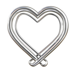 Cartoon paperclip bent into heart shape silver isolated on transparent background