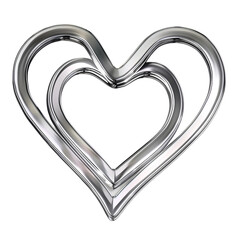Cartoon paperclip bent into heart shape silver isolated on transparent background