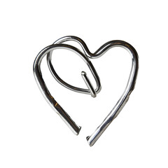 Cartoon paperclip bent into heart silver isolated on transparent background