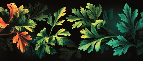 Obraz premium Artistic Celery Illustration Watercolor Herb Painting High Detail Leaves Dark Backgroun