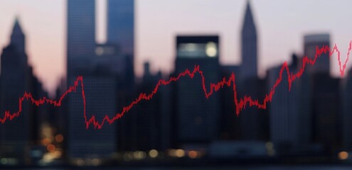 Stock market graph over blurred New York City skyline